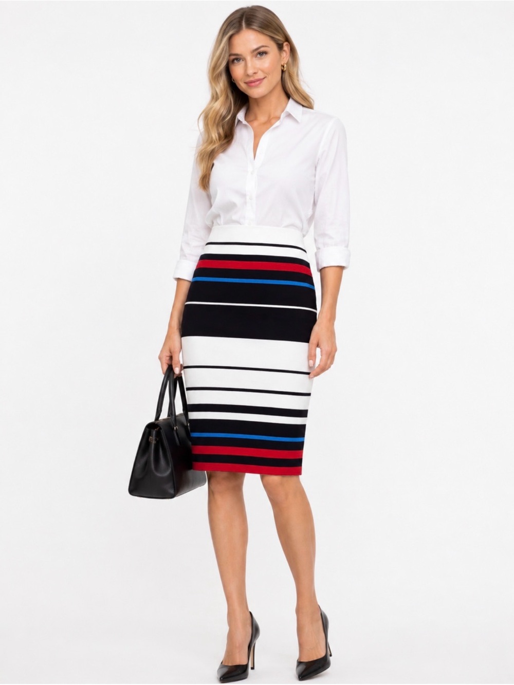 Adrianna Papell Skirt Red White Blue S